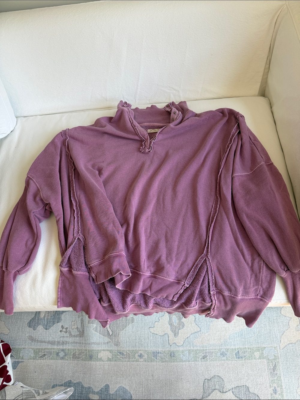 Free people Oversized Purple Pullover Henley Sweatshirt - Picture 2 of 3